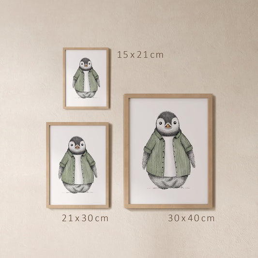 POSTER | Kunstdruck | Pinguin Fabi Cordhemd