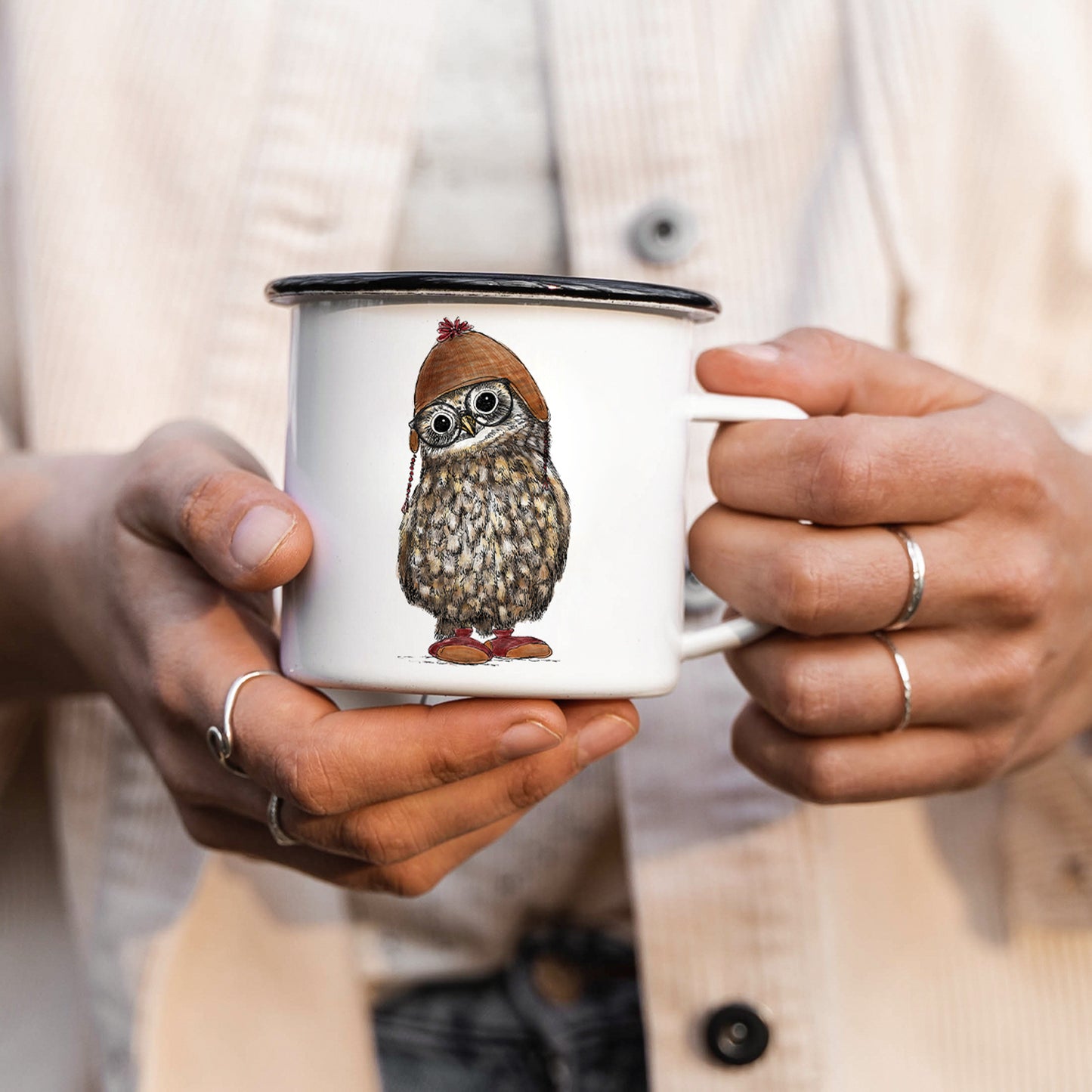 EMAILLE Tasse | Eule Hermine - Mütze