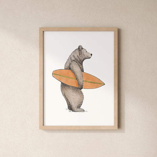POSTER | Kunstdruck | Surfbär Bruno