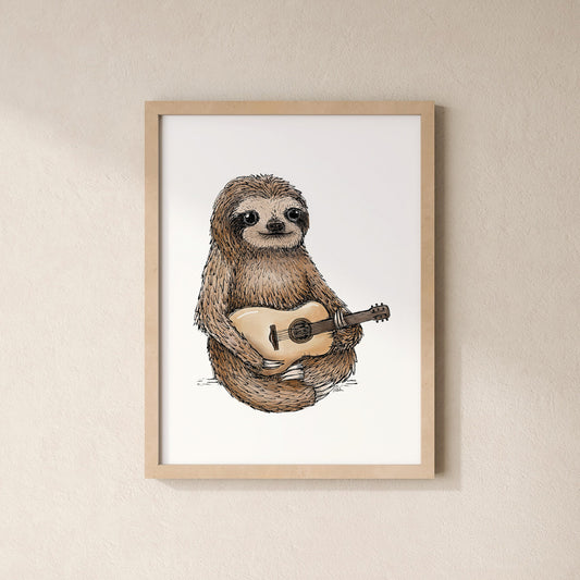 POSTER | Kunstdruck | Faultier Hugo - Gitarre