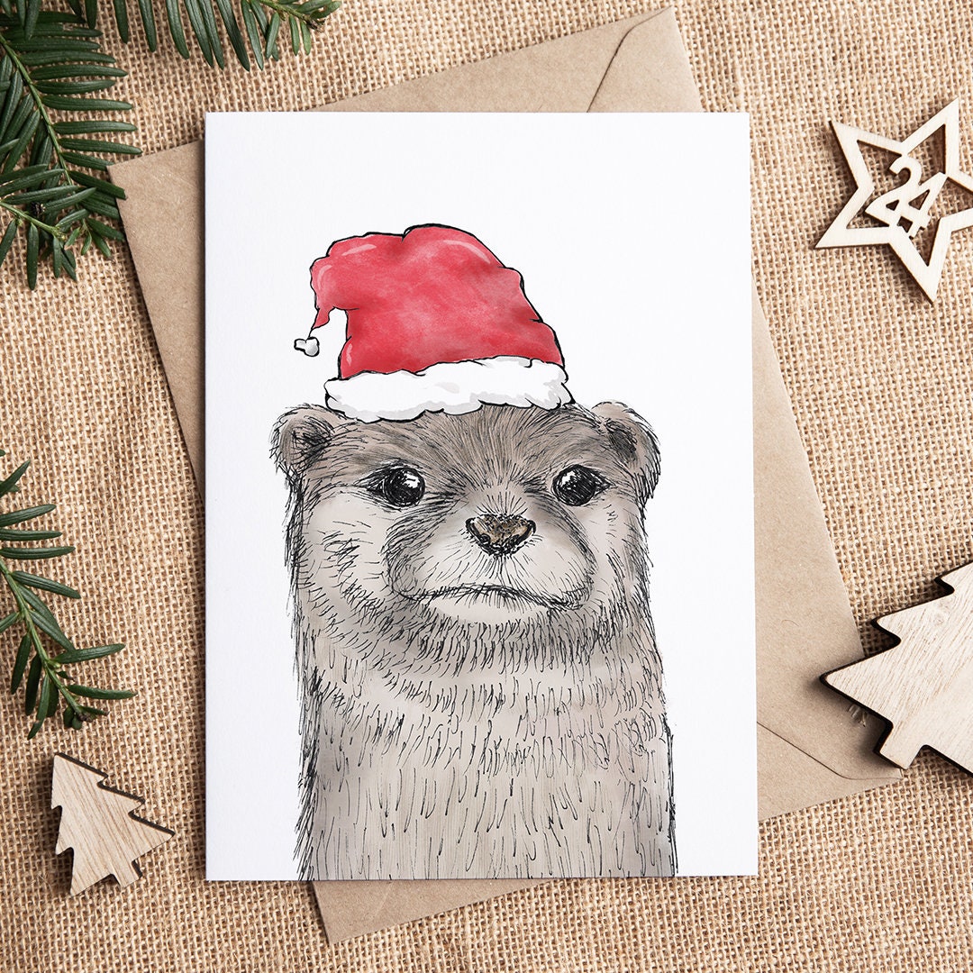 POSTKARTE | Otter Fiete - Weihnachtsmütze