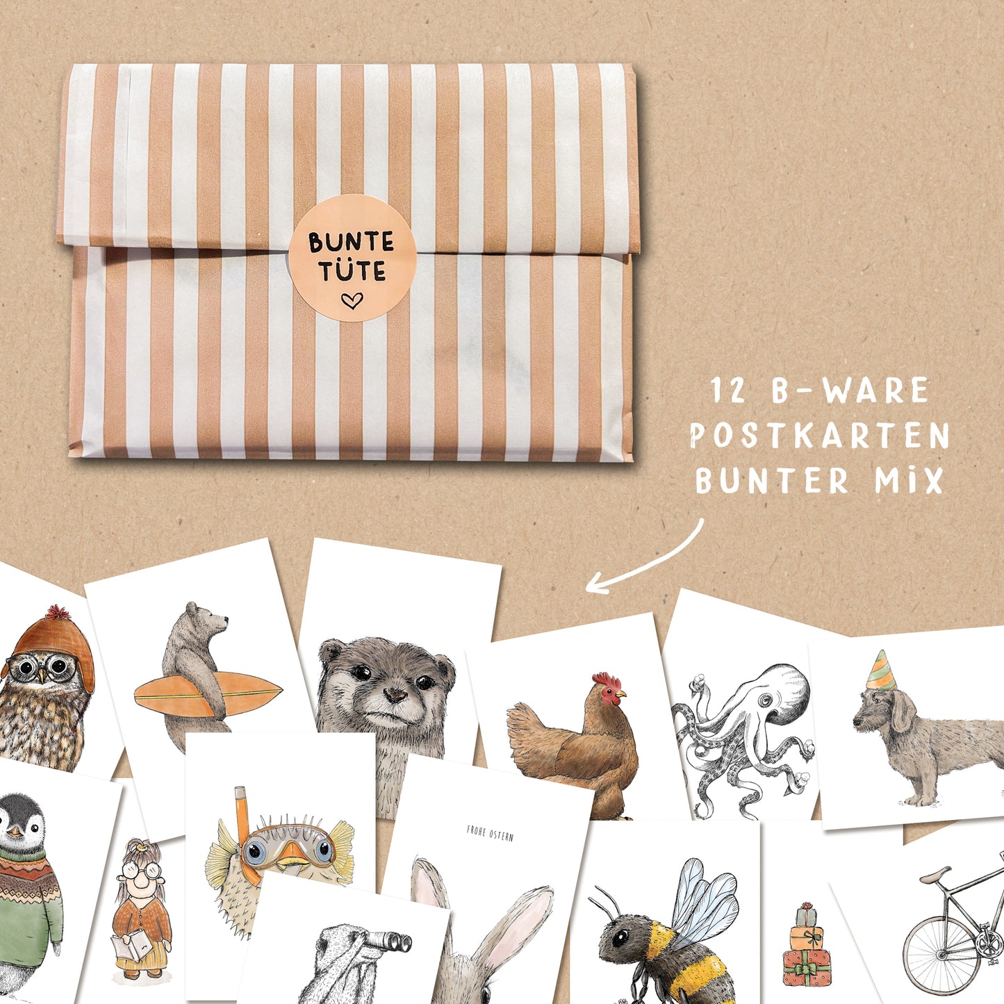 BUNTE TÜTE | 12 B-Ware Postkarten
