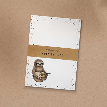 NOTIZBLOCK | DIN A6 | Faultier Hugo - Gitarre