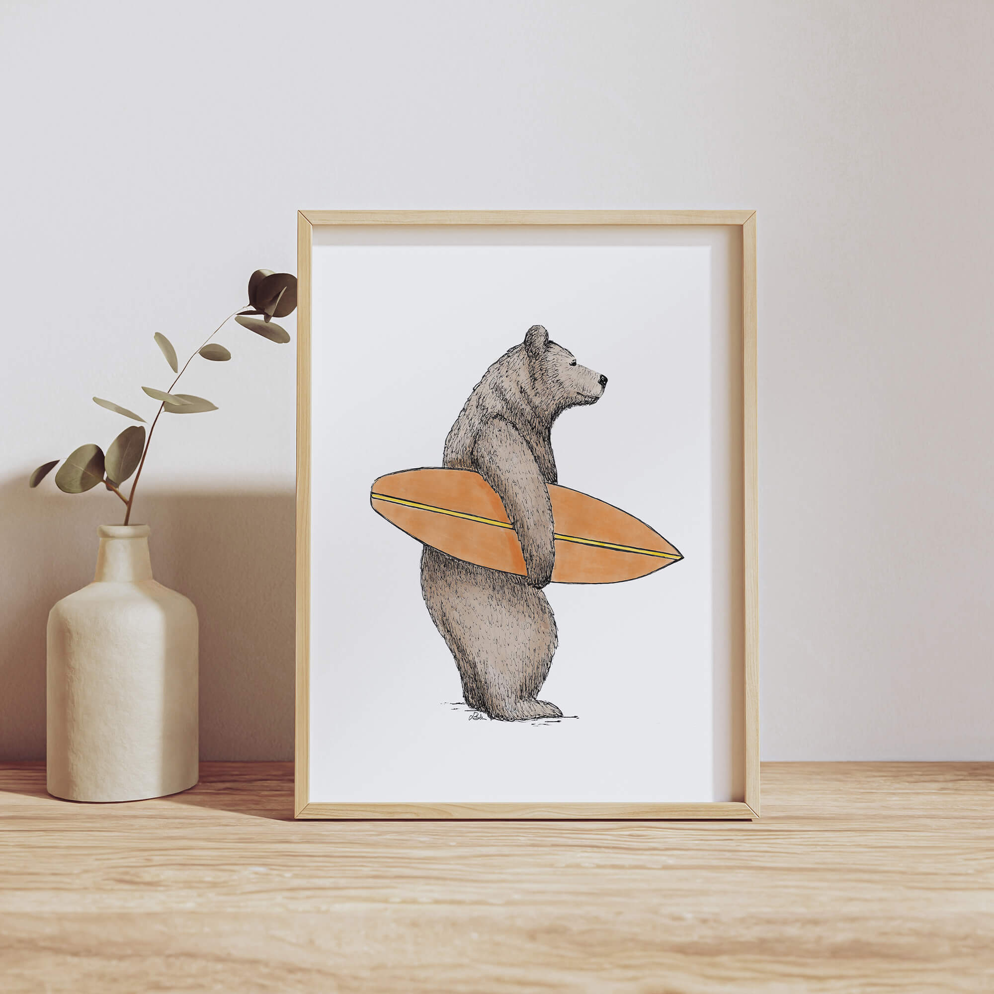 POSTER | Kunstdruck | Surfbär Bruno