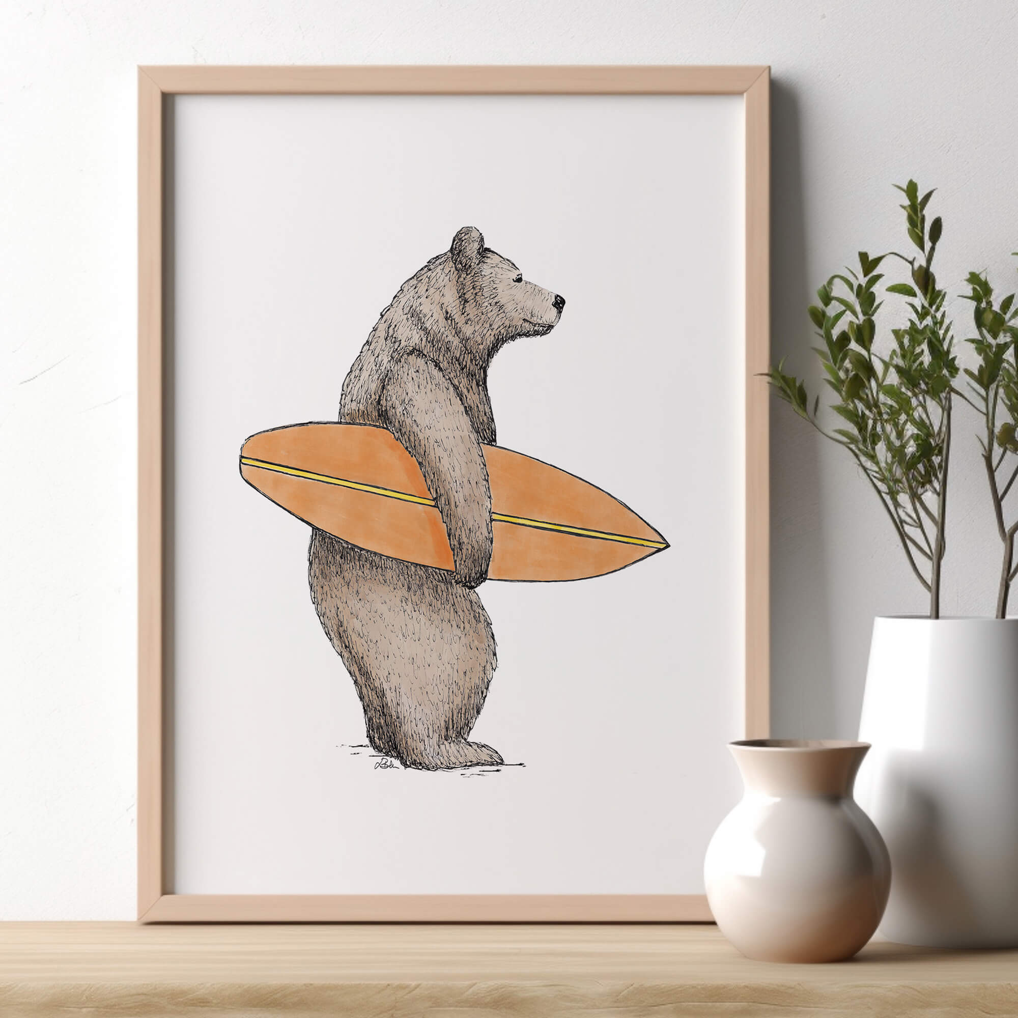 POSTER | Kunstdruck | Surfbär Bruno