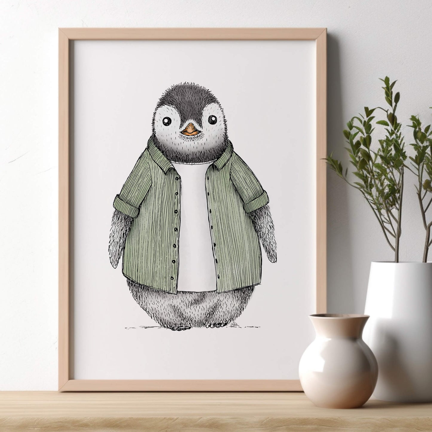 POSTER | Kunstdruck | Pinguin Fabi Cordhemd