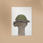 POSTKARTE | Alpaka Ingo - Beanie grün