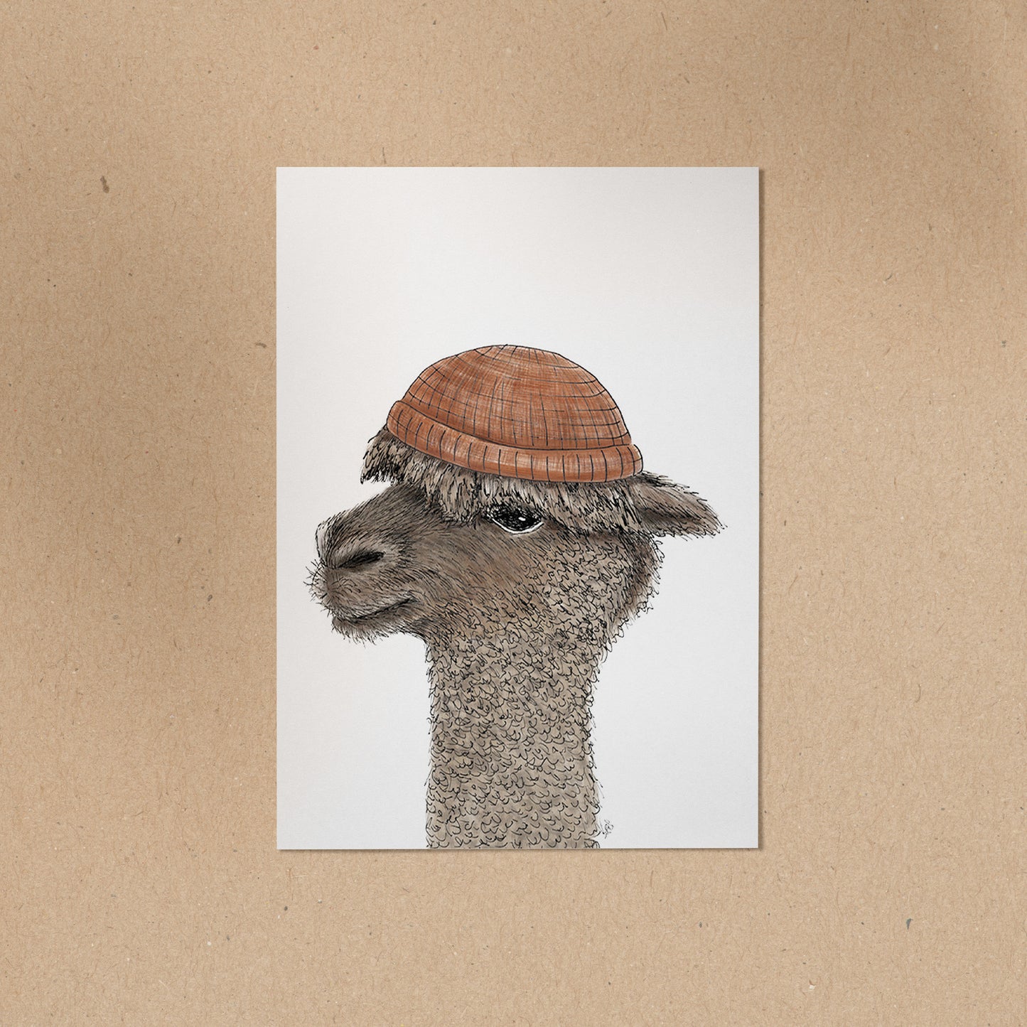 POSTKARTE | Alpaka Ingo - Beanie Orange