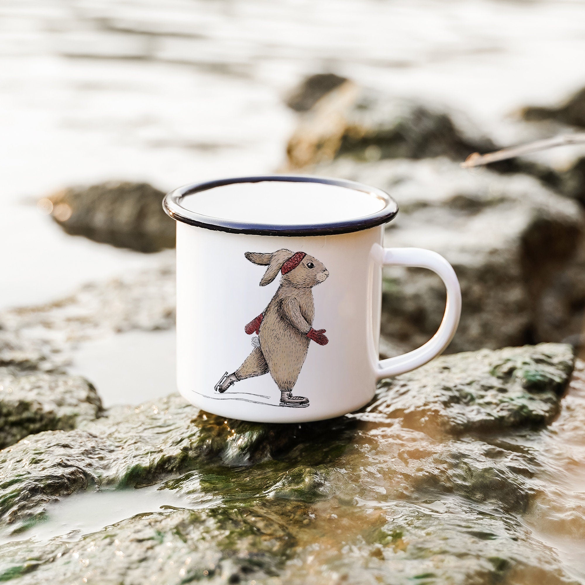 EMAILLE Tasse | Hase Clara - Schlittschuhe