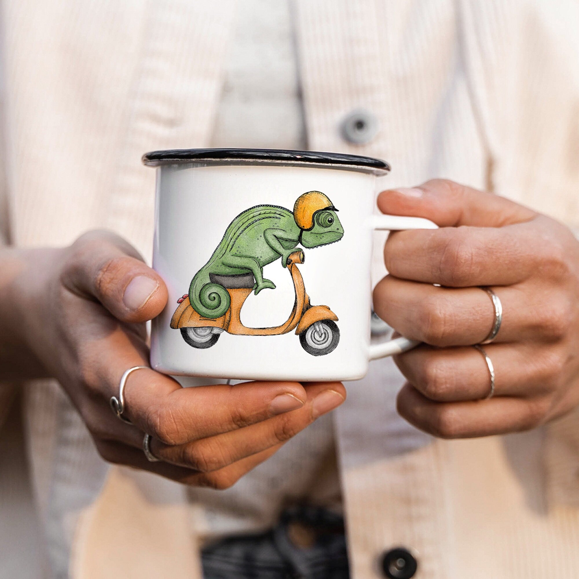 EMAILLE Tasse | Chamäleon Pedro | Vespa