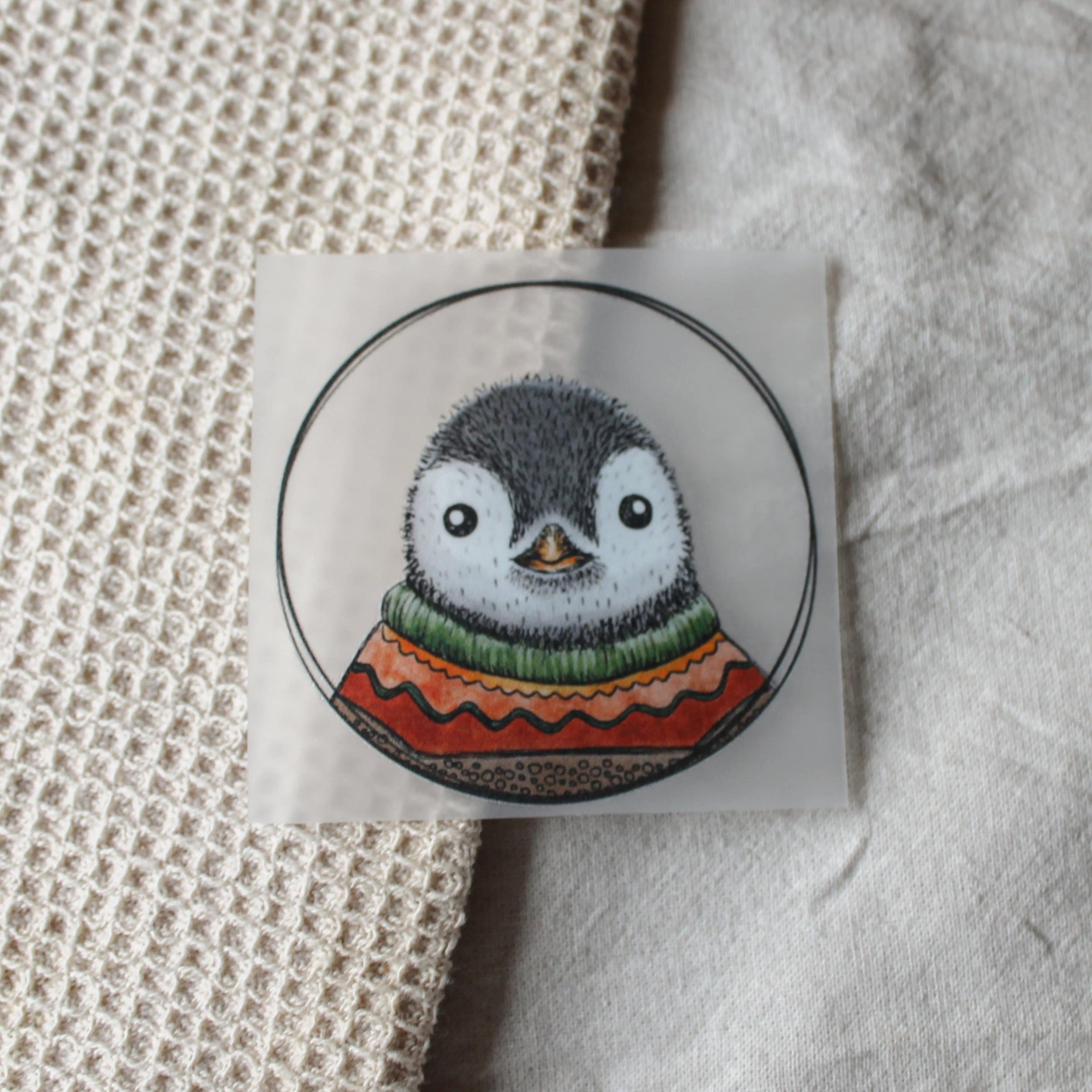 BÜGELBILD | Textildruck | Pinguin Fabi Pulli | Kreis